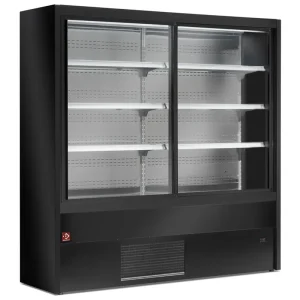 Wandkoelmeubel zwart met glazen schuifdeuren - 1800x570x(h)2000mm Op = Op