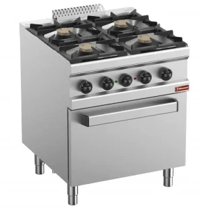Gasfornuis 4 branders, elektrische convectie-oven GN 1/1 - 700x700x(h)850mm Fabrieksprijs