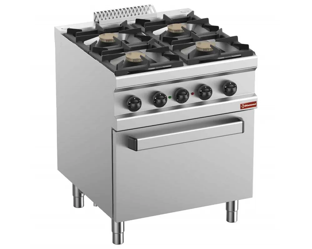 Gasfornuis 4 branders, elektrische convectie-oven GN 1/1 - 700x700x(h)850mm Fabrieksprijs