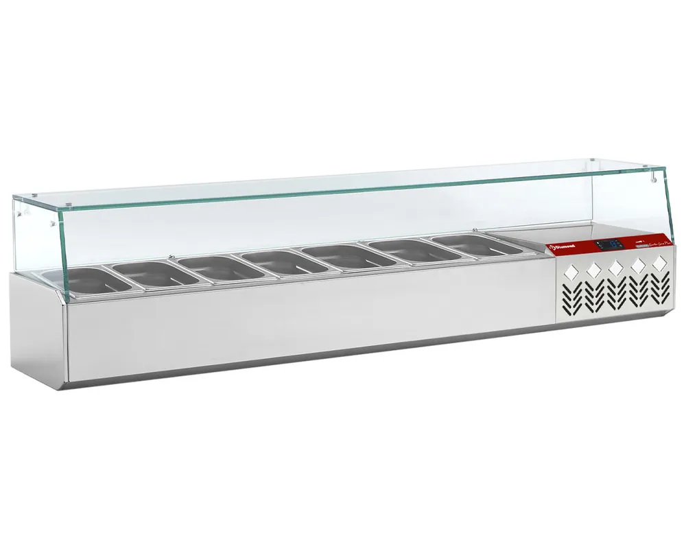 Fabrieksprijs Opzetkoelvitrine 6x 1/4 + 1x1/9GN - 1610x384x(h)401mm