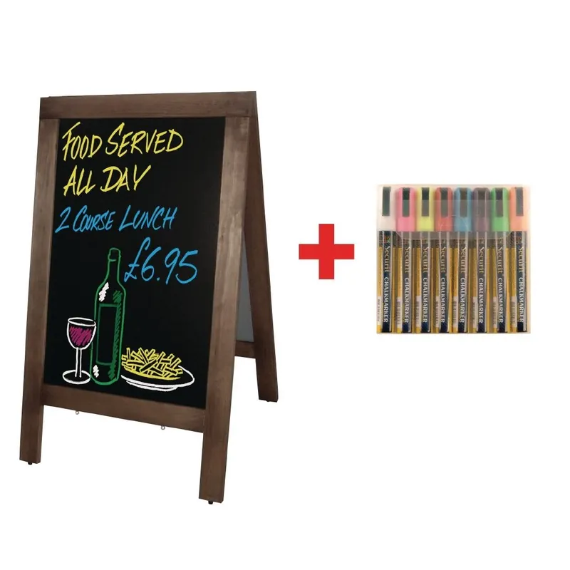 Fabrieksprijs Olympia klein stoepbord en gratis set Securit-pennen