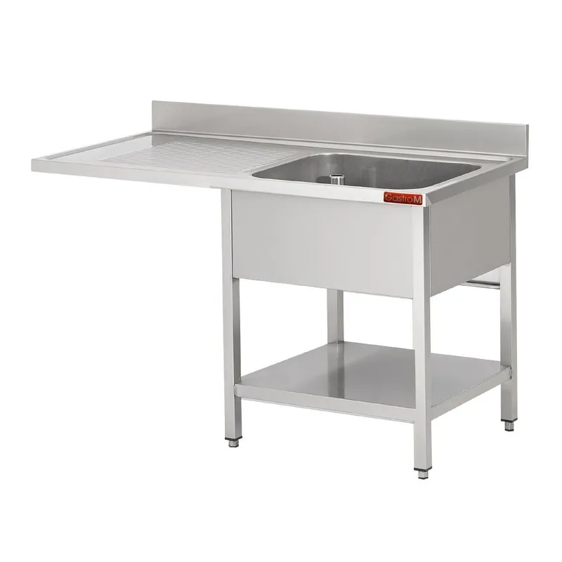 Gastro-M Spoeltafel met onderstel en onderblad mm 1200x 700x850 Met uitsparing voor VW, 1 bak rechts 500x500x320, dienblad links INOX Populair