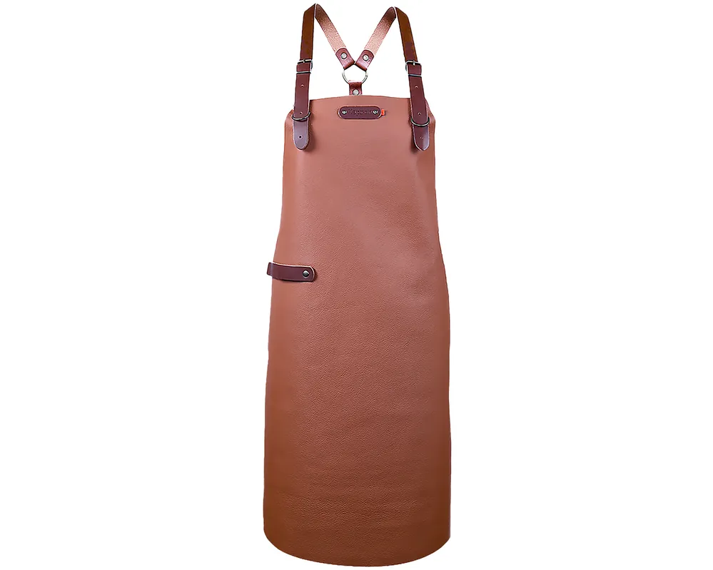 Leren schort met schouderbanden - 89cm lengte - Cognac Express Levering
