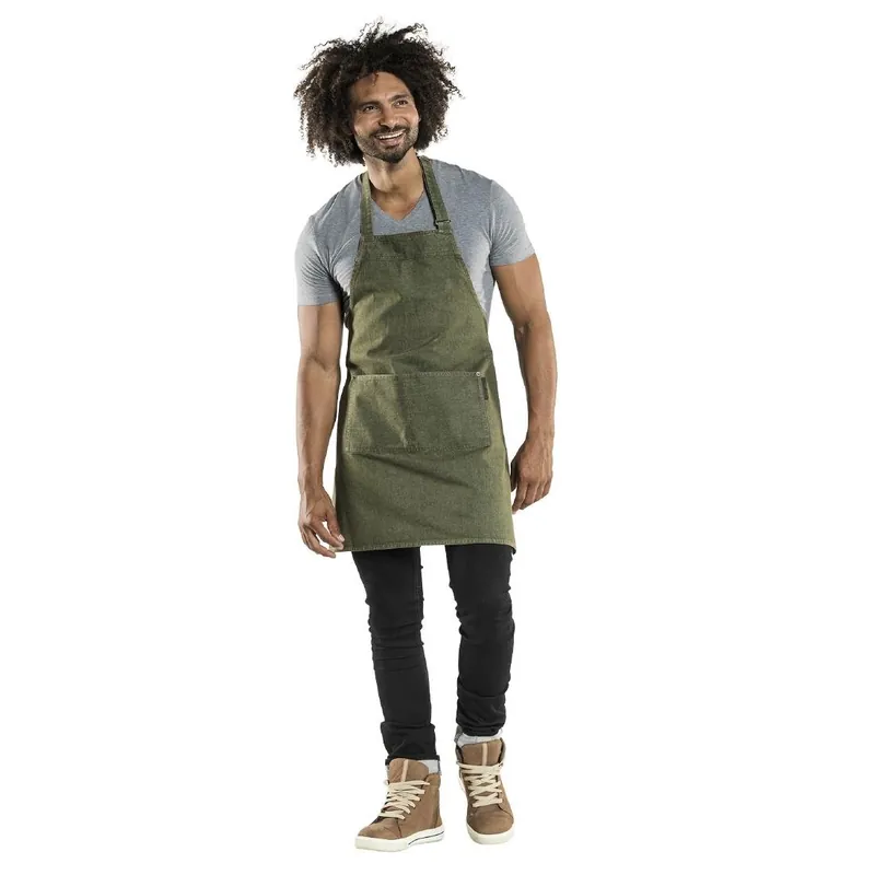Beperkte Voorraad Chaud Devant Bib Schort Basis Groen Denim B70-L75 cm