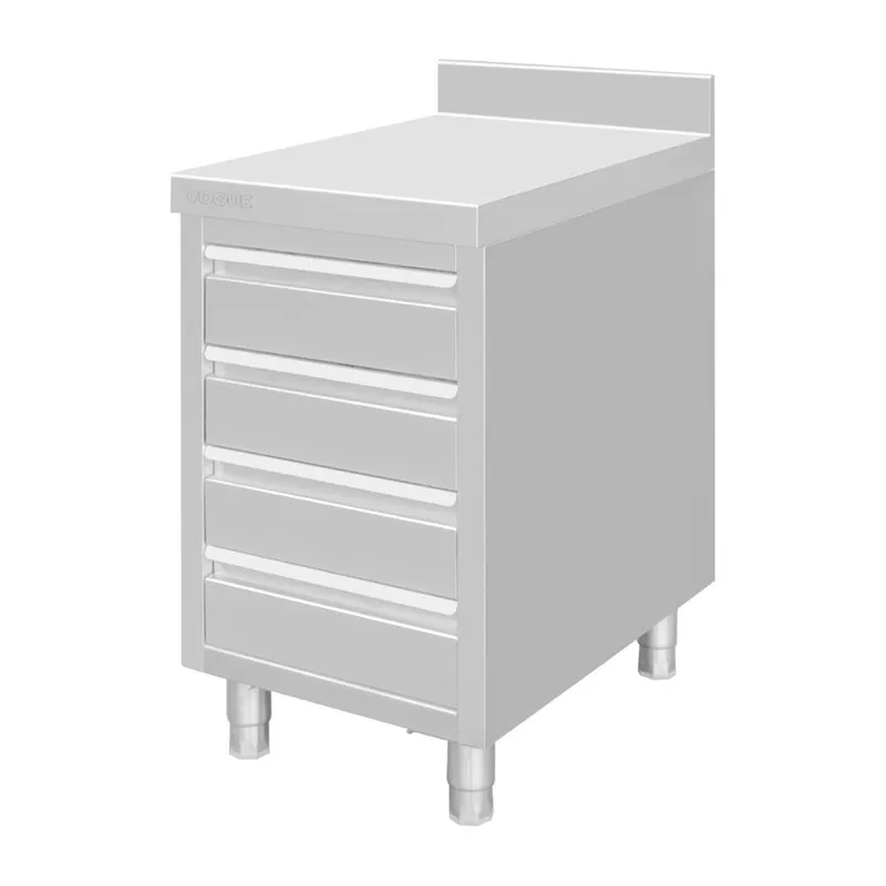 Exclusieve Aanbieding Vogue st/st werkstation met 4 laden en opstaande rand van 100 mm -900(h)x700(b)x500(d)mm