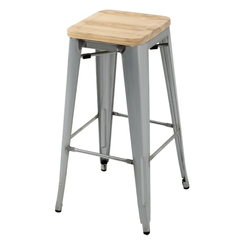 Favoriet Bolero bistro hoge krukken met houten zitkussen, gegalvaniseerd staal (4 stuks)