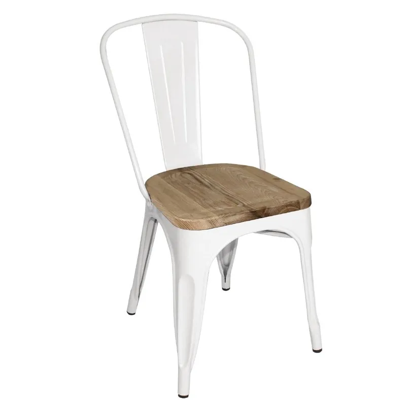 Gecertificeerd Bolero bistro bijzetstoelen met houten zitkussen wit (4 stuks)
