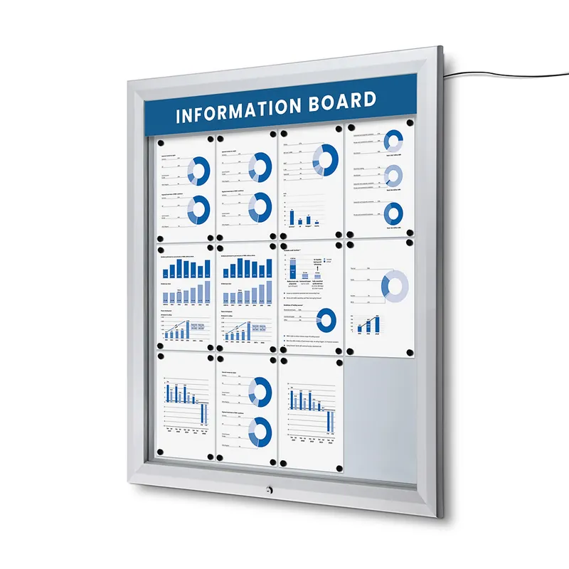 Vergrendelbaar Notitiebord Outdoor Verlicht Logo Met Gasveer 12x A4 Gecertificeerd