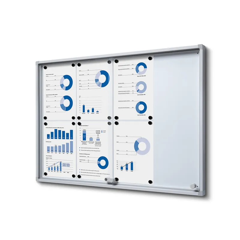 Indoor Vergrendelbaar Notitiebord Met Schuifdeuren Slim met Veiligheidshoeken 8 x A4 Gereduceerde Prijs