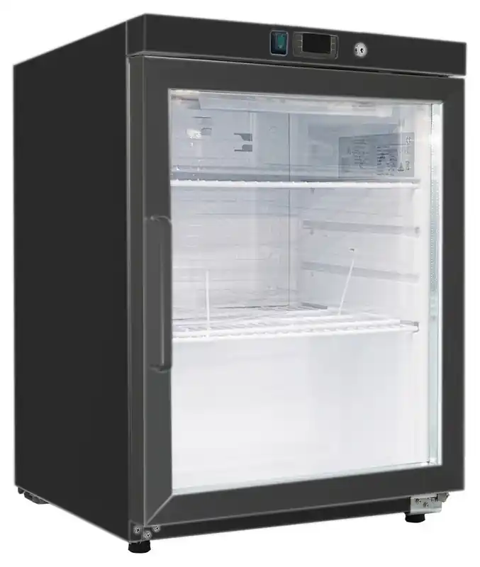 Lage Prijs Gastro-Inox zwart stalen koeling 200 liter met glasdeur, statisch gekoeld