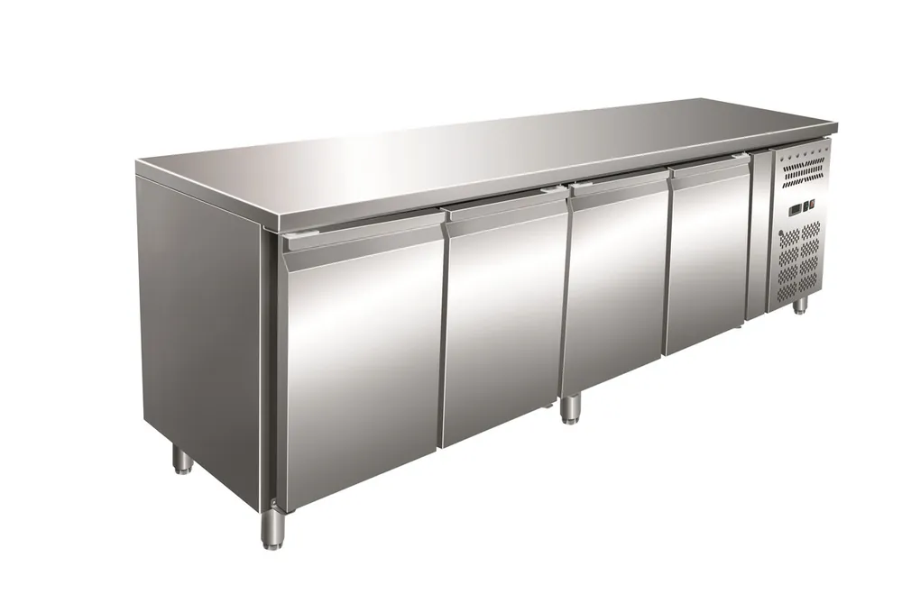 Gastro-Inox RVS GN vrieswerkbank met 4 deuren, geforceerd gekoeld Goedkoop