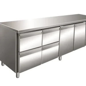 Gastro-Inox RVS GN koelwerkbank met 2 deuren en 4 laden, geforceerd gekoeld Beste Prijs