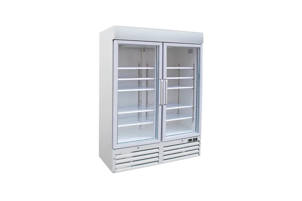 Premium Gastro-Inox wit stalen display koeling 1200 liter met glasdeuren, geforceerd gekoeld
