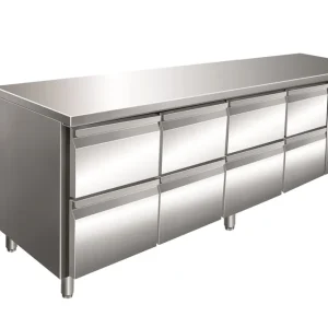 Gastro-Inox RVS GN koelwerkbank met 8 laden, geforceerd gekoeld Express Levering