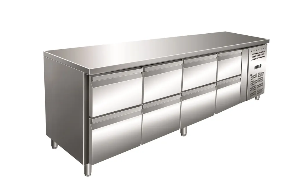 Gastro-Inox RVS GN koelwerkbank met 8 laden, geforceerd gekoeld Express Levering