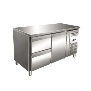 Koop Online Gastro-Inox RVS GN koelwerkbank met 1 deur en 2 laden, geforceerd gekoeld