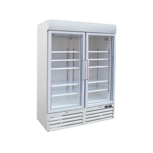 Uitverkoop Gastro-Inox wit stalen display vriezer 1200 liter met glasdeuren, geforceerd gekoeld