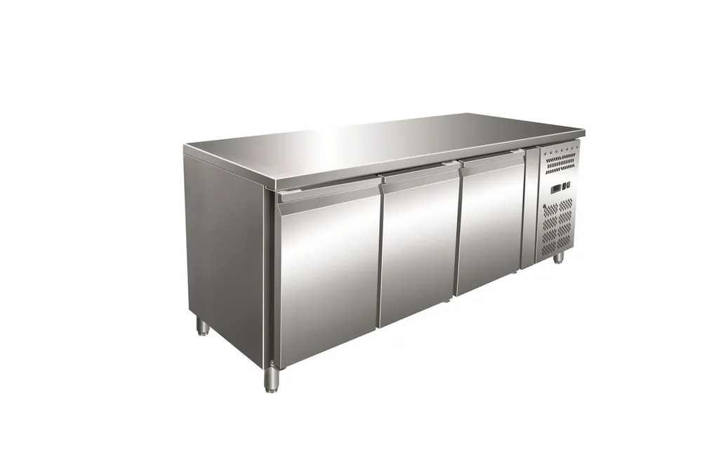 Gastro-Inox RVS GN vrieswerkbank met 3 deuren, geforceerd gekoeld Exclusieve Aanbieding