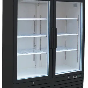 Bestel Nu Gastro-Inox zwart stalen display koeling 1200 liter met glasdeuren, geforceerd gekoeld