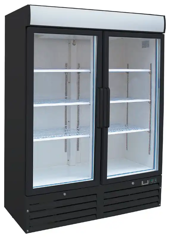 Bestel Nu Gastro-Inox zwart stalen display koeling 1200 liter met glasdeuren, geforceerd gekoeld