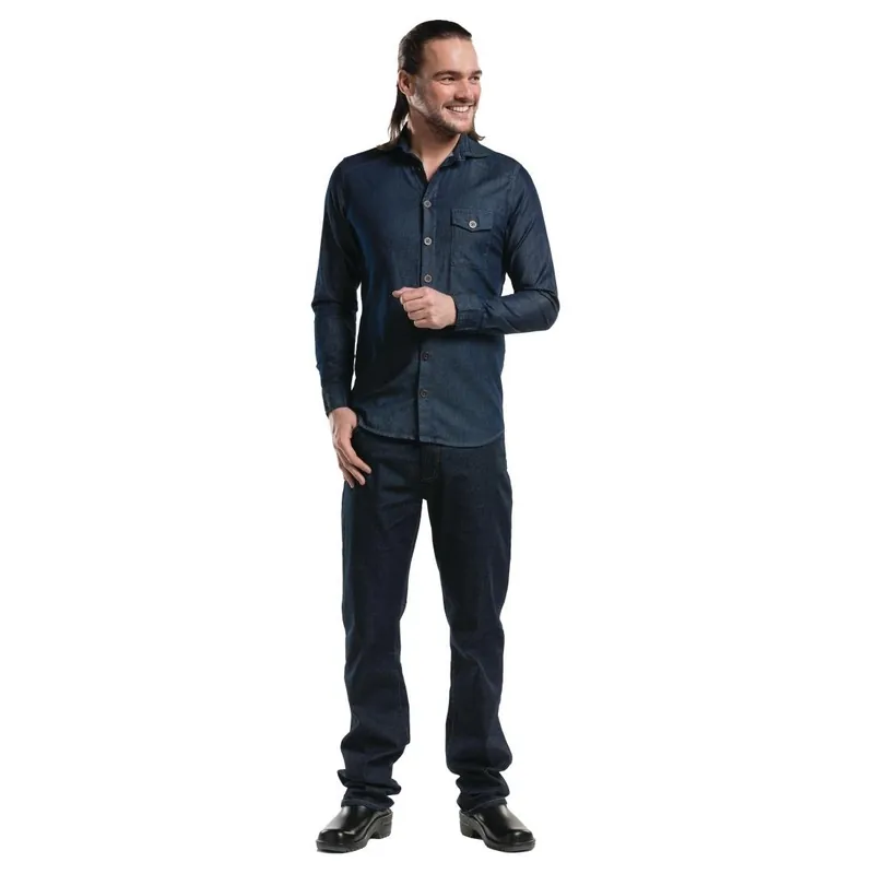 Chaud Devant Blue Denim Stretch heren blouse S Direct Verzonden