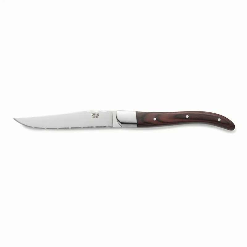 Steakmes set CARLOS met rood pakkahouten heft - set van 6 stuks - lemmetstaal 420 - hout Voordeelprijs