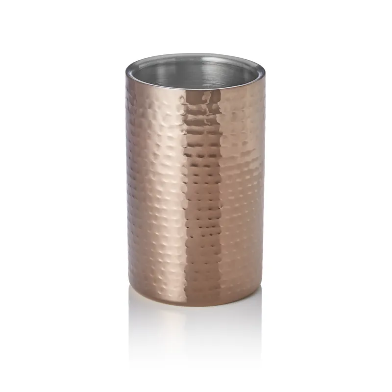 Flessenkoeler - Ø 12 cm - hoogte 19 cm - gehamerd - brons - dubbelwandig - chroomnikkelstaal Koop Vandaag