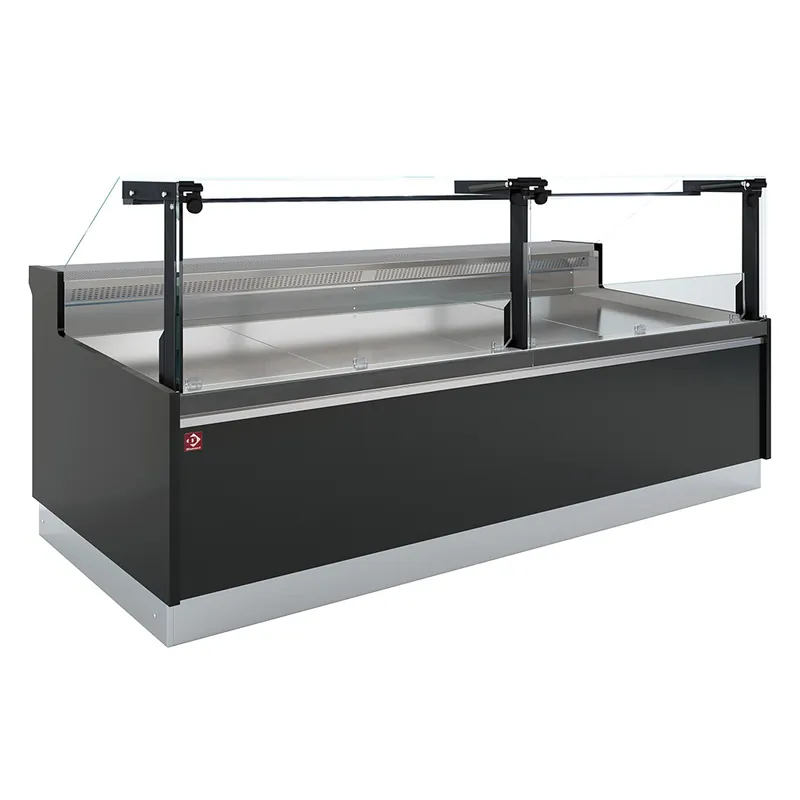 Lage Prijs Geventileerde vitrinetoonbank, met reserve, verticale ruit 90° met zuigerlift - FULL BLACK