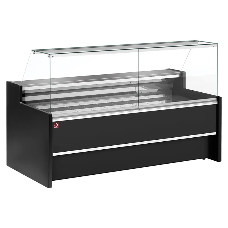 Op = Op Geventileerde gekoelde vitrinetoonbank- met recht frontglas 90° met reserve - ZWART