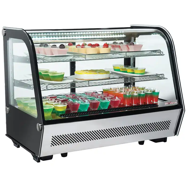 Tafelmodel koelvitrine, 3 niveaus, gebogen glas Koop Vandaag