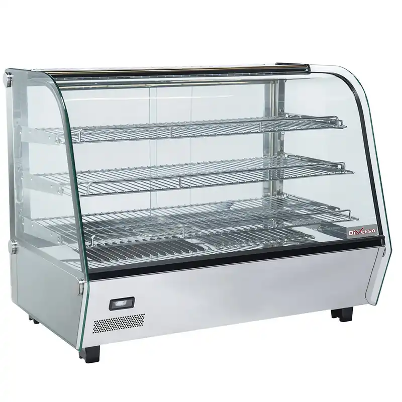 Merkproduct Verwarmde tafelvitrine, 3 niveaus, gebogen glas