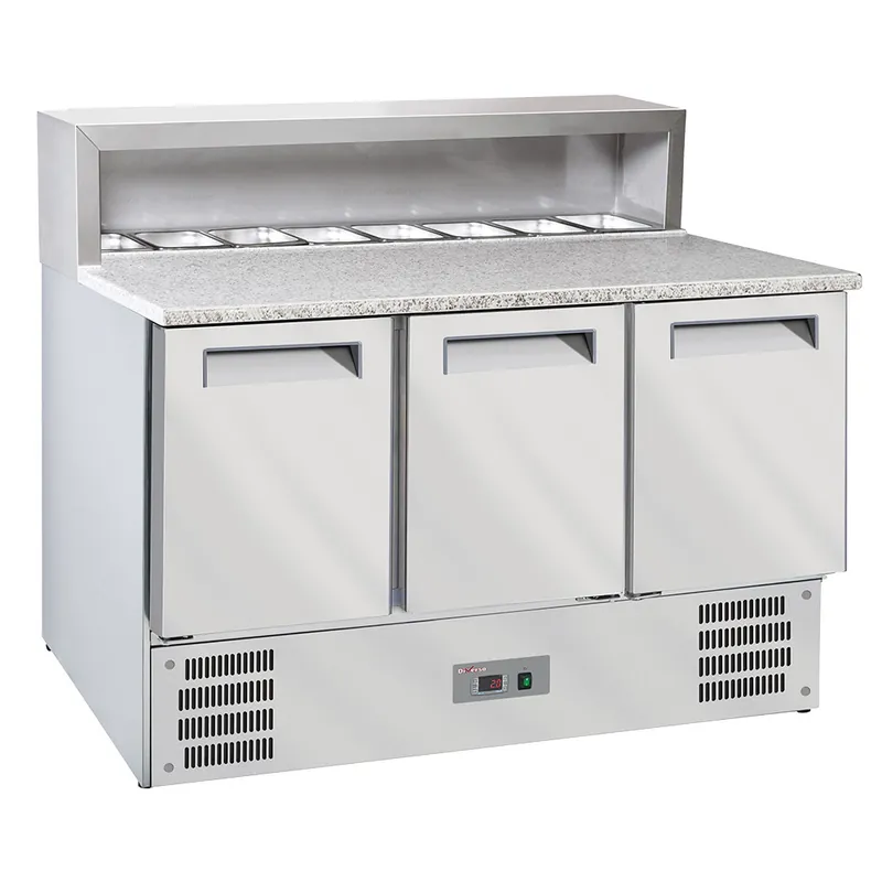 3-deurs koeltafel voor pizza's GN1/1, gekoelde structuur 8x GN1/6-150 mm Koopje