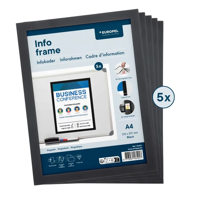 Infokader Europel Magnetisch set 5 stuks A4 Zwart Lage Kosten