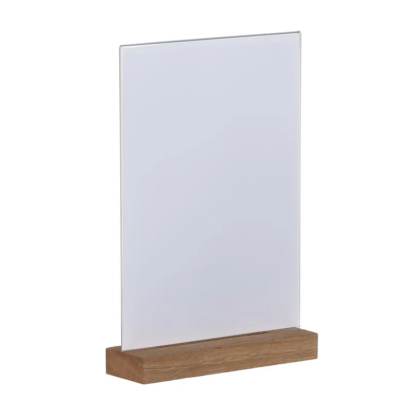 Gecertificeerd Kaarthouder Europel acryl met houten voet A4 - Staand