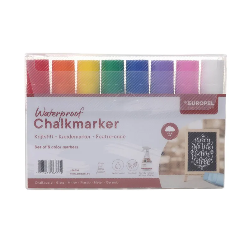 Krijtstift Europel watervast 15mm assorti etui 8 stuks Hoge Kwaliteit