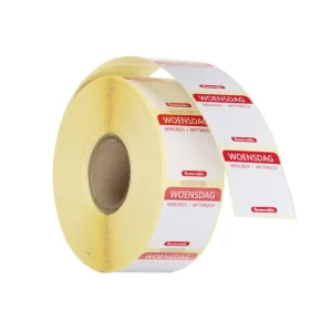 Voedselveiligheidsstickers - multifunctioneel - eenvoudig verwijderbaar - Woensdag - Rood - 1000 st. - 25x25mm NL,FR,DE Betrouwbaar