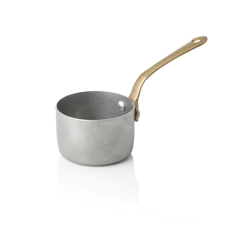 Voordeelprijs Serveerpot STEEL & STYLE, met messinggreep, 140 ml, Ø 7 cm, vintage, messing, PVD, chroom-nikkelstaal