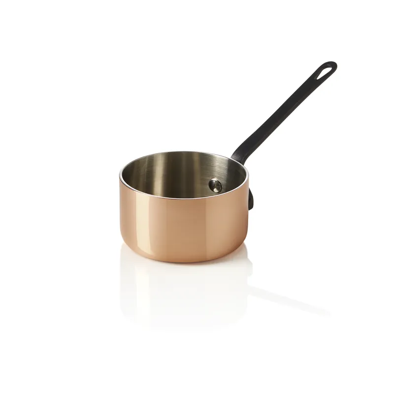 Mini serveerkasserol MINI koper 3-laags, met zwarte handvat, Ø 8,5 cm, 230 ml, koper/aluminium Speciale Aanbieding