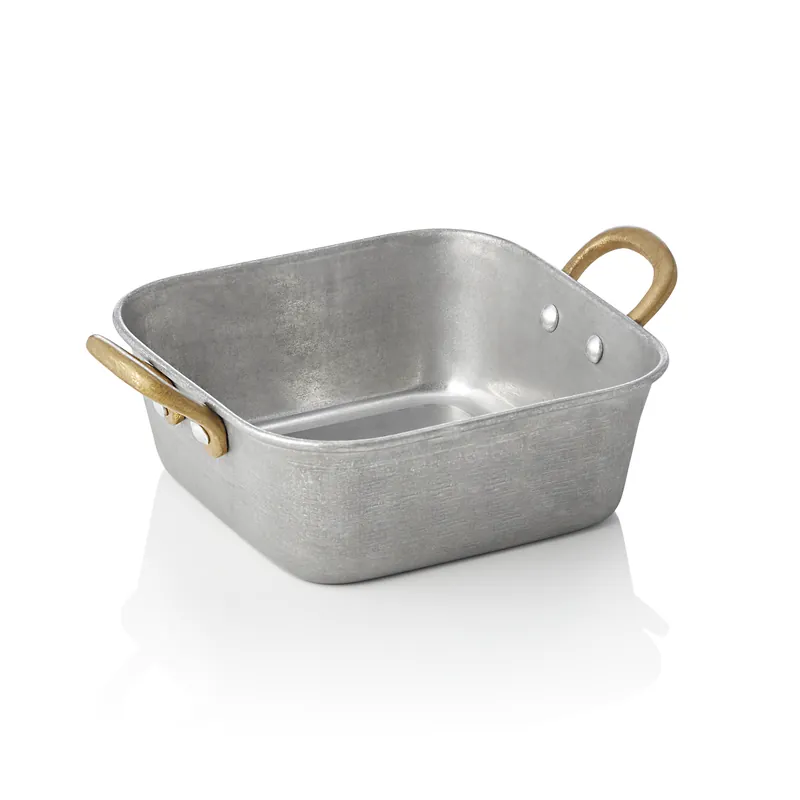 Bestseller Serveerpanne STEEL & STYLE VINTAGE, met 2 messinggrepen, 14 x 14 x 5 cm, 570 ml, chroom-nikkelstaal