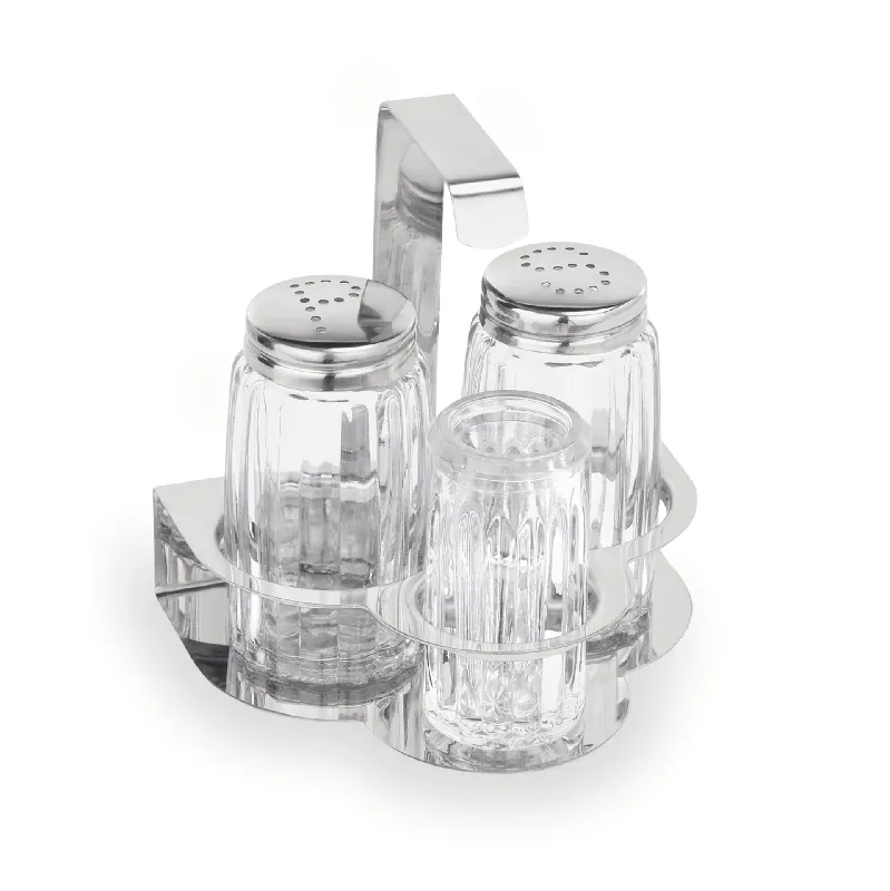3-delige menageset, zout, peper en tandenstokers, hoogte 10,5 cm, roestvrij staal, glas Flitsaanbieding
