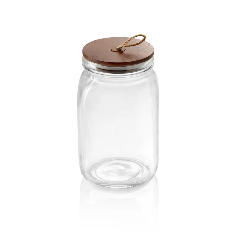 Voorraadpot met akazie-deksel en koord, 1,5 l, Ø 9 cm, hoogte 19,5 cm, glas, akaziehout Korting