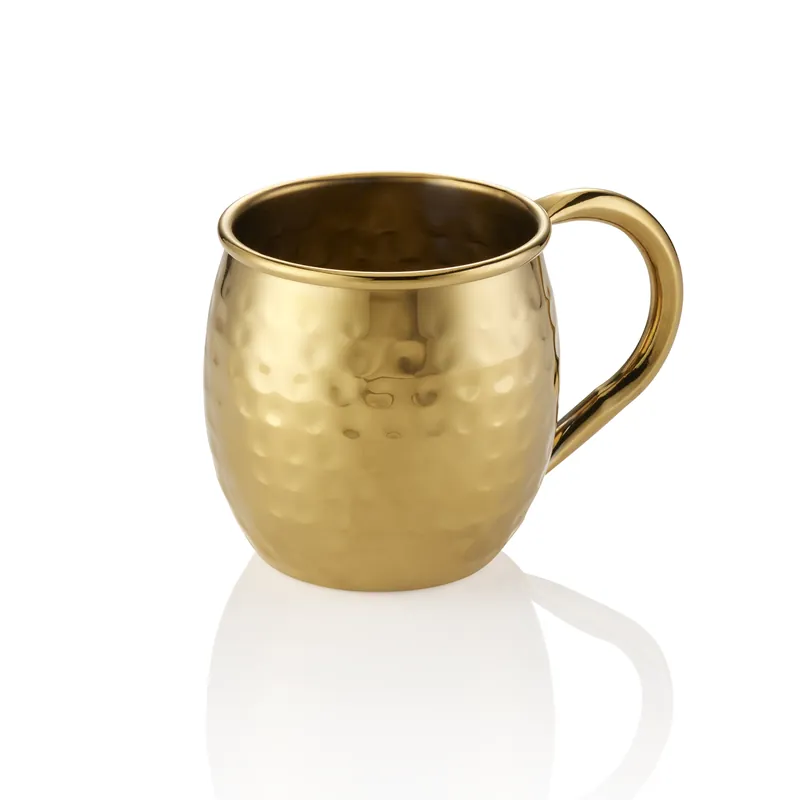 Meest Verkocht Moscow Mule-set, 0,45 liter, Ø 8,5 cm, hoogte 10 cm, titaniumgoud, gehamerd, set van 2 stuks, chroom-nikkelstaal, PVD-coating