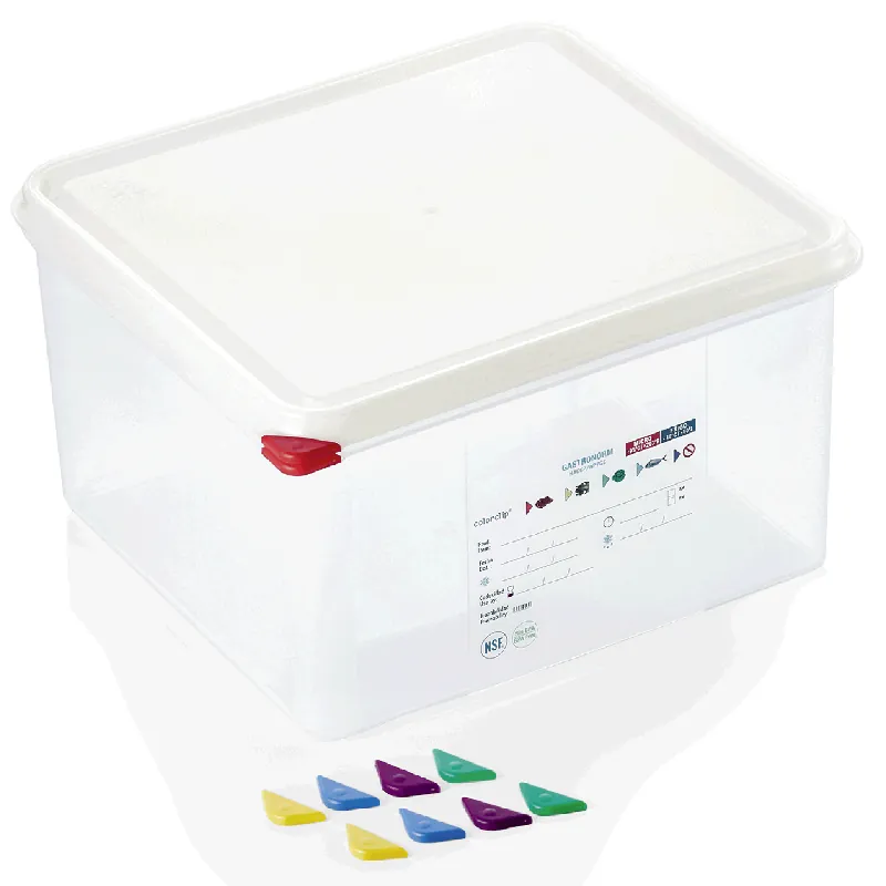 Superprijs GN-container set GN 86 2/3-200 mm, met deksel, met rode clip, set van 8 stuks, polypropyleen