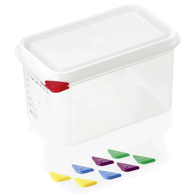 GN-containerset GN 86 1/4-150 mm, met deksel, met rode clip, set van 6 stuks, polypropyleen Korting