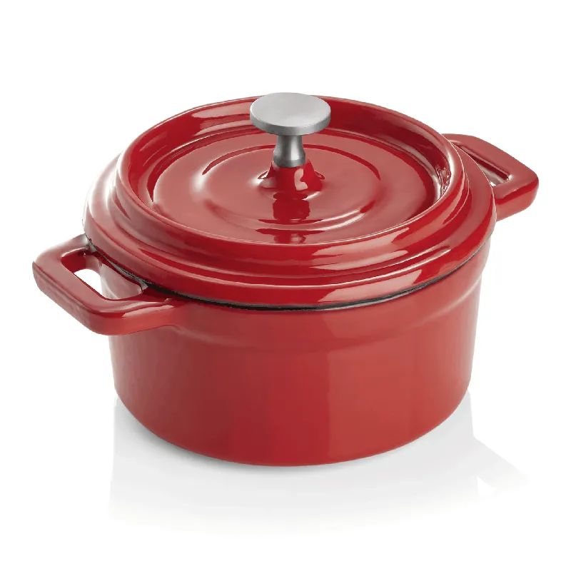 Cocotte, Ø 10 cm, Hoogte 6,5 cm, rood, gietijzer, roestvrij staal, geëmailleerd Rechtstreeks Van De Fabrikant