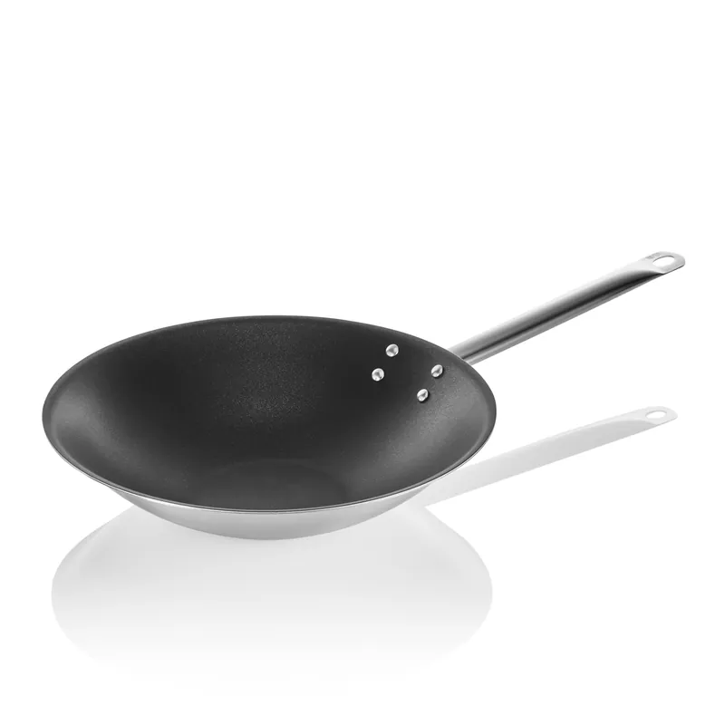 Wok met antiaanbaklaag en een platte bodem, Ø 38 cm, chroom-nikkelstaal 18/10 Finale Uitverkoop