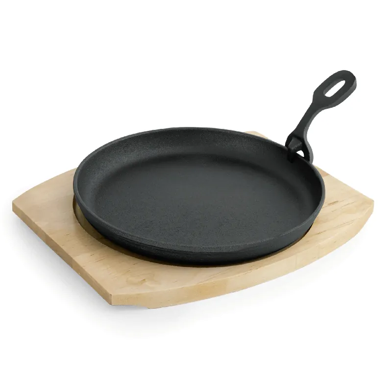 Serveerpan IRON DINING, met houten onderzetter, Ø 22 cm, hoogte 2,5 cm, gietijzer, hout Gratis Retour
