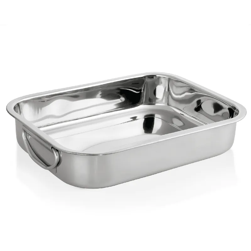 Nieuw Braadpan/presentatieschaal met klapgrepen, 43 x 31 x 7 cm, chroomnikkelstaal