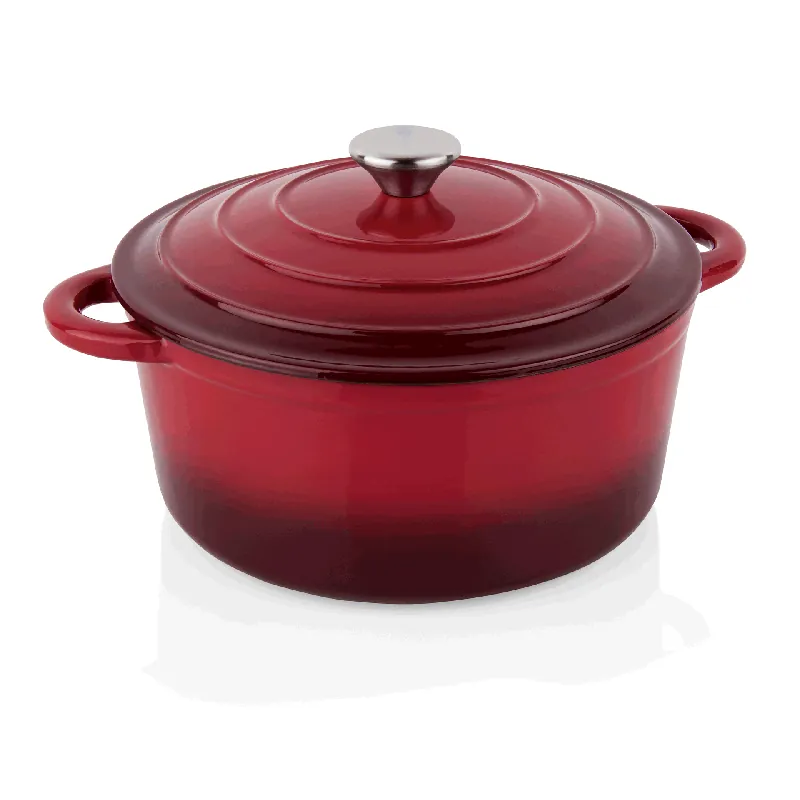 Pot, Ø 22 cm, hoogte 9,5 cm, rood, gietijzer, roestvrij staal, geëmailleerd Beperkte Voorraad