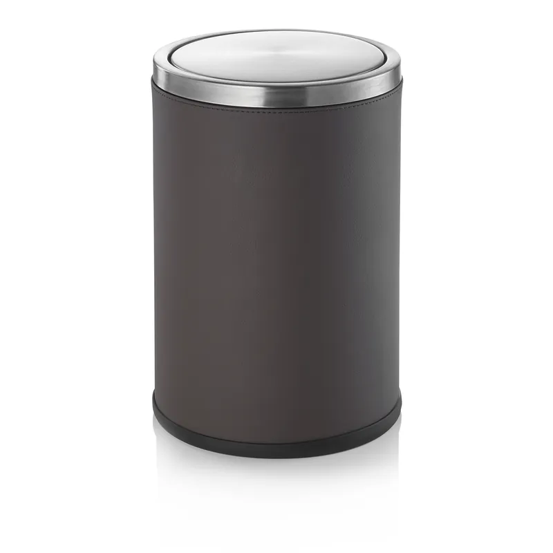 Populair Afvalemmer, 9 liter, Ø 20 cm, bruin, roestvrij staal, kunstleder